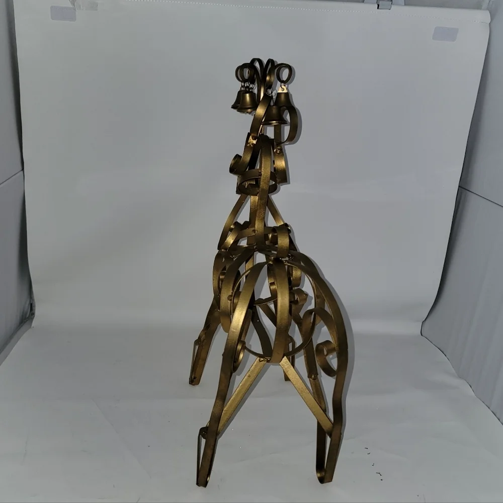Large Metal Reindeer Gold Colored Christmas Bells on Antlers Estate